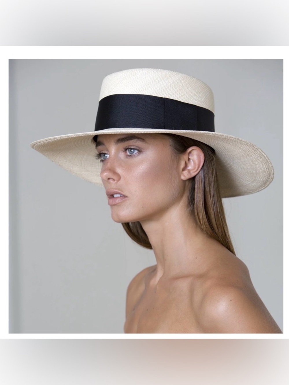 Women’s Wide-Brim Straw Sun Hat with Black Band